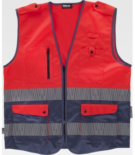 Chaleco de alta visibilidad bicolor rojo con cintas reflectantes segmentadas C3687. Workteam1