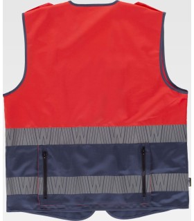 Chaleco de alta visibilidad bicolor rojo con cintas reflectantes segmentadas C3687. Workteam2