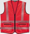 Chaleco de alta visibilidad rojo con cintas reflectantes segmentadas C3657. Workteam1