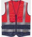 Chaleco de alta visibilidad rojo con cintas reflectantes segmentadas C3667. Workteam1