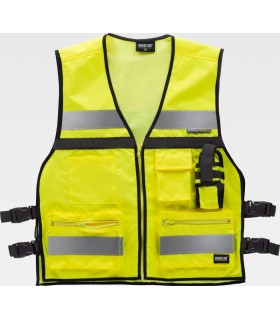 Chaleco de alta visibilidad ajustable, reflectante y multibolsillos C3601. WORKTEAM1