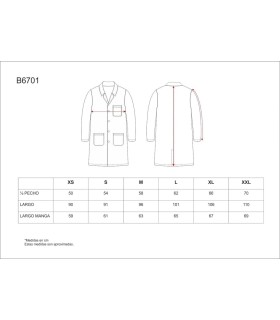 Bata unisex de cierre central con botones B6701. Workteam3