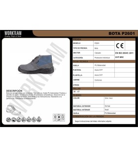 Bota de serraje y lona Certificada S1P P2601. Workteam7
