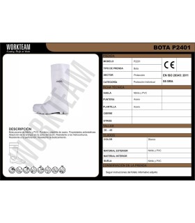 Bota pocera de nitrilo Certificado S5 P2401. Workteam7
