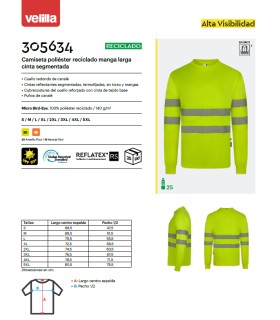 Camiseta de alta visibilidad, poliéster reciclado y cinta segmentada 305634. Velilla5