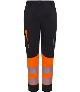 Pantalón de mujer alta visibilidad stretch, reciclado y cinta segmentada 303032SW. Velilla1