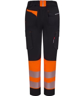 Pantalón de mujer alta visibilidad stretch, reciclado y cinta segmentada 303032SW. Velilla2