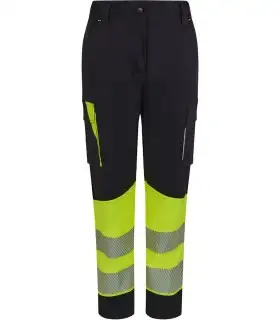 Pantalón de mujer alta visibilidad stretch, reciclado y cinta segmentada 303032SW. Velilla3