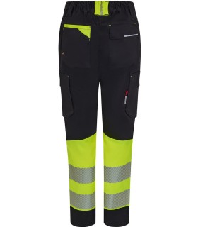 Pantalón de mujer alta visibilidad stretch, reciclado y cinta segmentada 303032SW. Velilla4