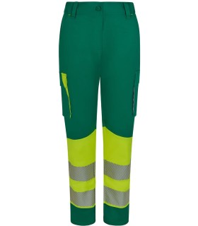 Pantalón de mujer alta visibilidad stretch, reciclado y cinta segmentada 303032SW. Velilla5