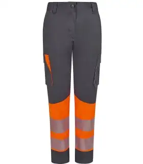 Pantalón de mujer alta visibilidad stretch, reciclado y cinta segmentada 303032SW. Velilla7