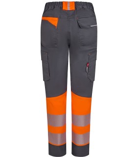 Pantalón de mujer alta visibilidad stretch, reciclado y cinta segmentada 303032SW. Velilla8