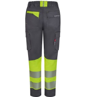 Pantalón de mujer alta visibilidad stretch, reciclado y cinta segmentada 303032SW. Velilla10