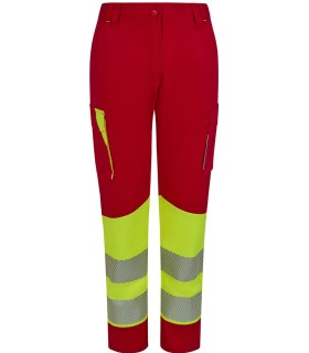 Pantalón de mujer alta visibilidad stretch, reciclado y cinta segmentada 303032SW. Velilla13