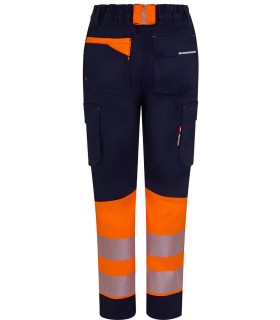 Pantalón de mujer alta visibilidad stretch, reciclado y cinta segmentada 303032SW. Velilla16