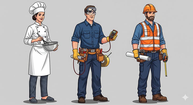 Trabajadores con ropa segura.