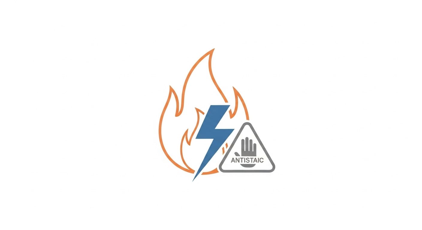 Pictogramas de seguridad para ropa de electricista: protección ignífuga, antiestática y contra arco eléctrico.