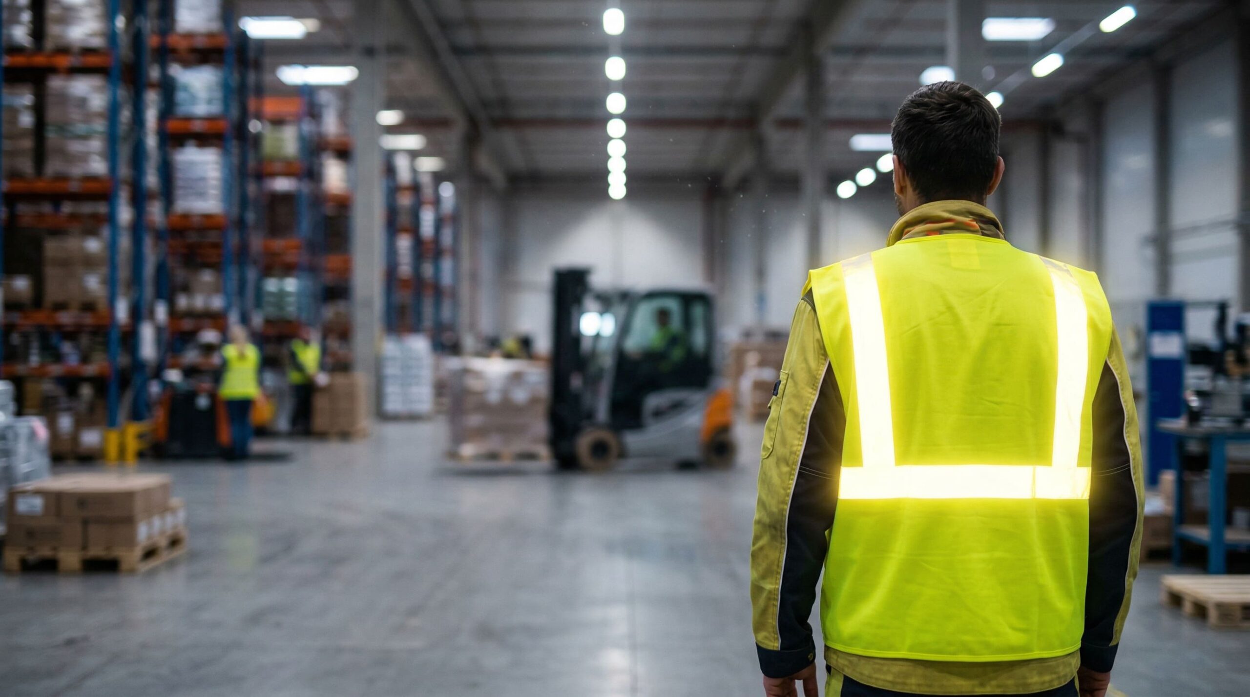 Trabajador de logística con chaleco reflectante certificado